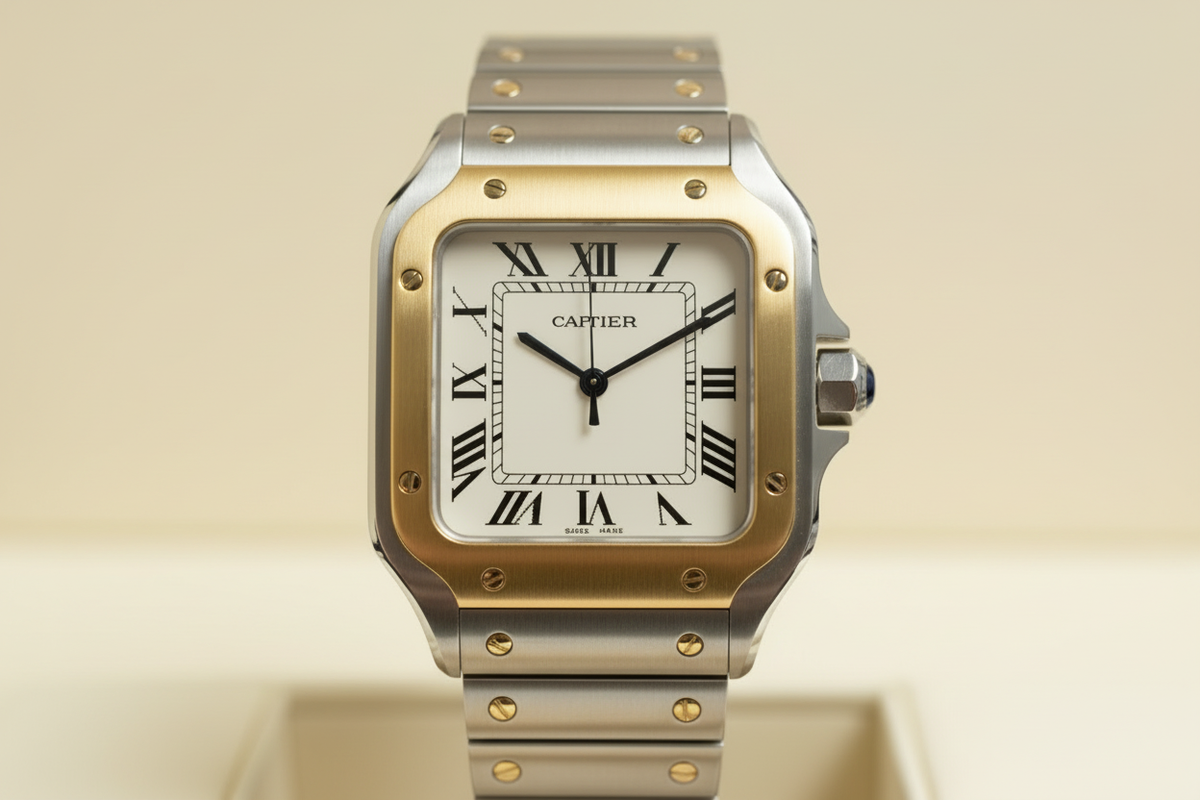 Cartier Santos sin bolsa ni flecha fondo crema