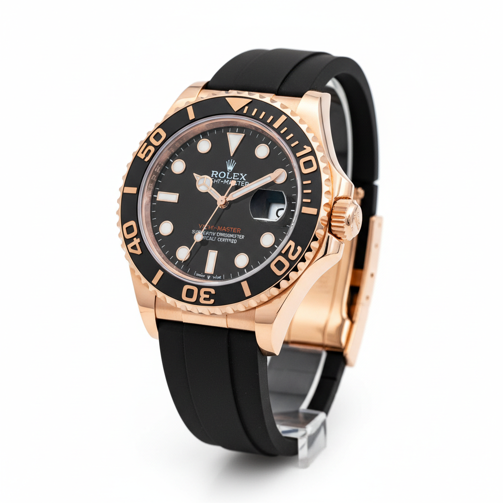Rolex Yacht-Master oro rosa Everose brazalete Oysterflex caucho negro